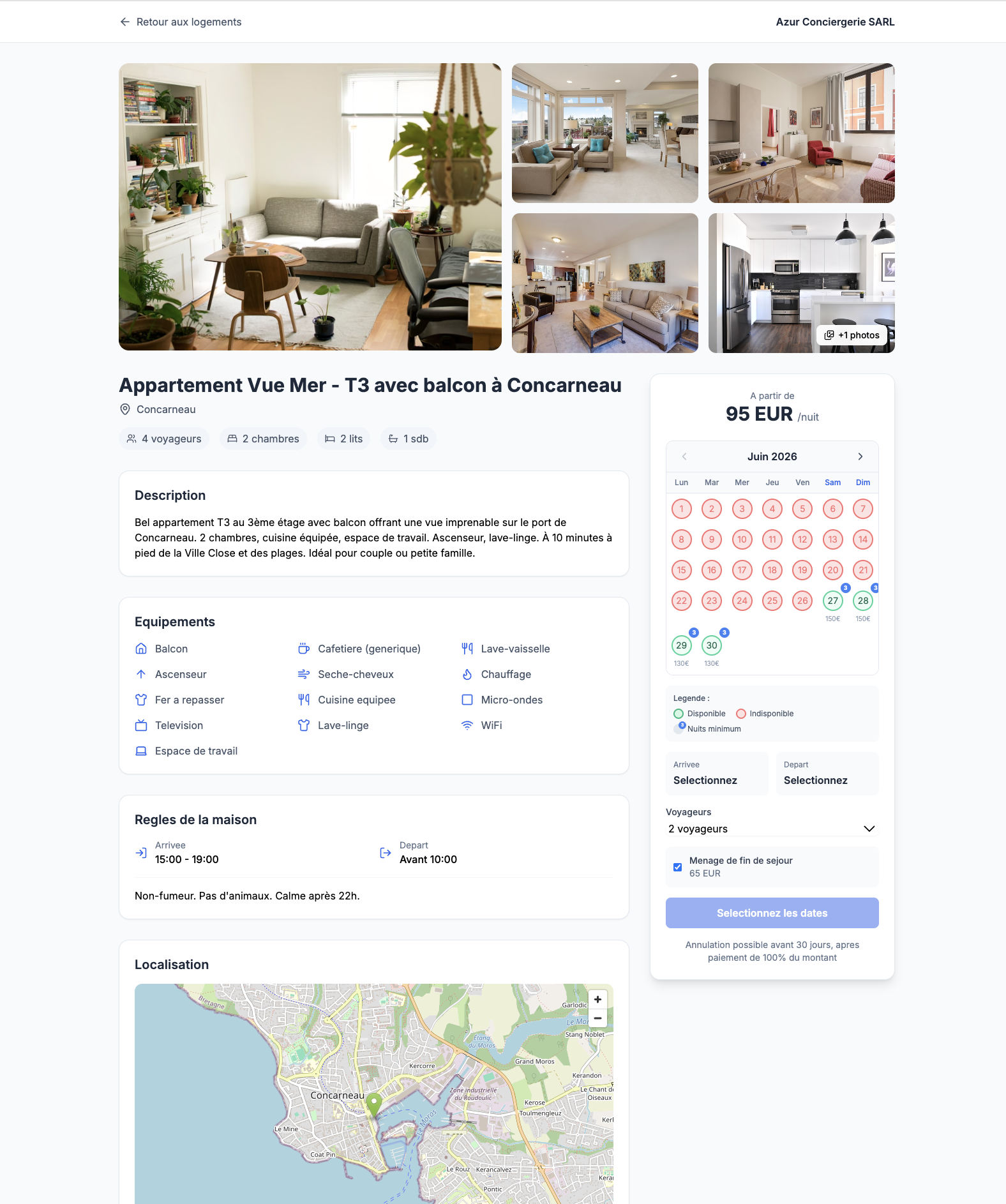 Page de réservation d'un logement
