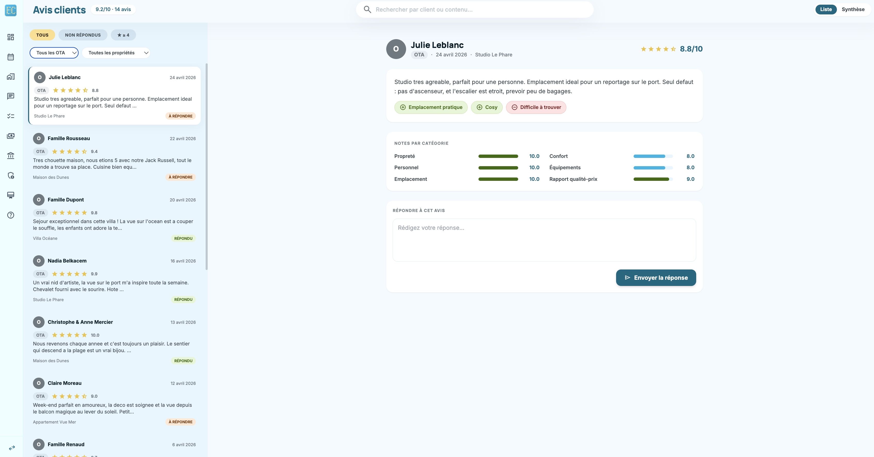 Avis clients Airbnb et Booking centralisés dans Easy Concierge