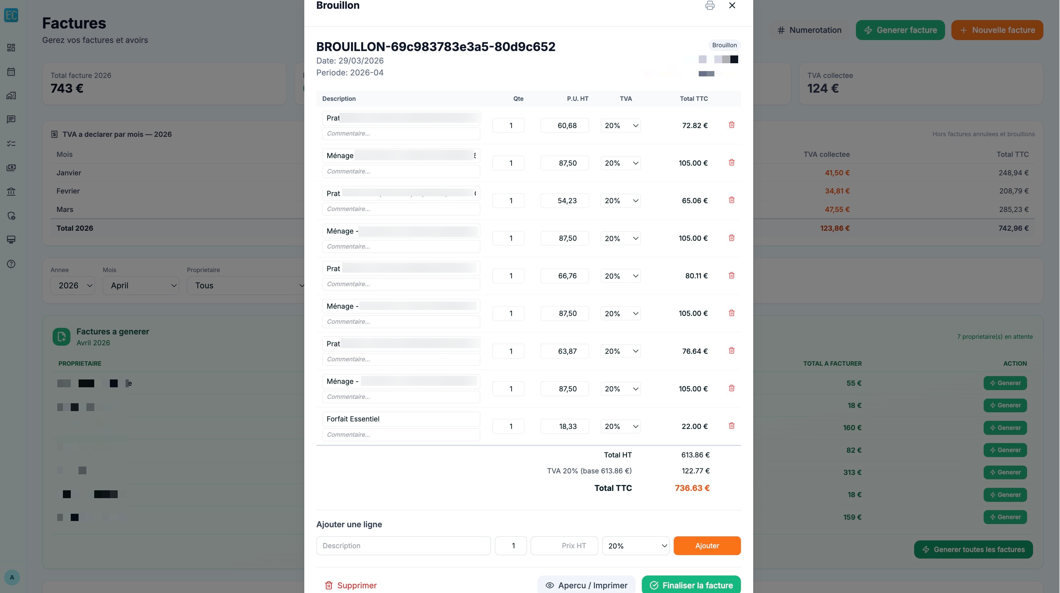 Éditeur de facture brouillon