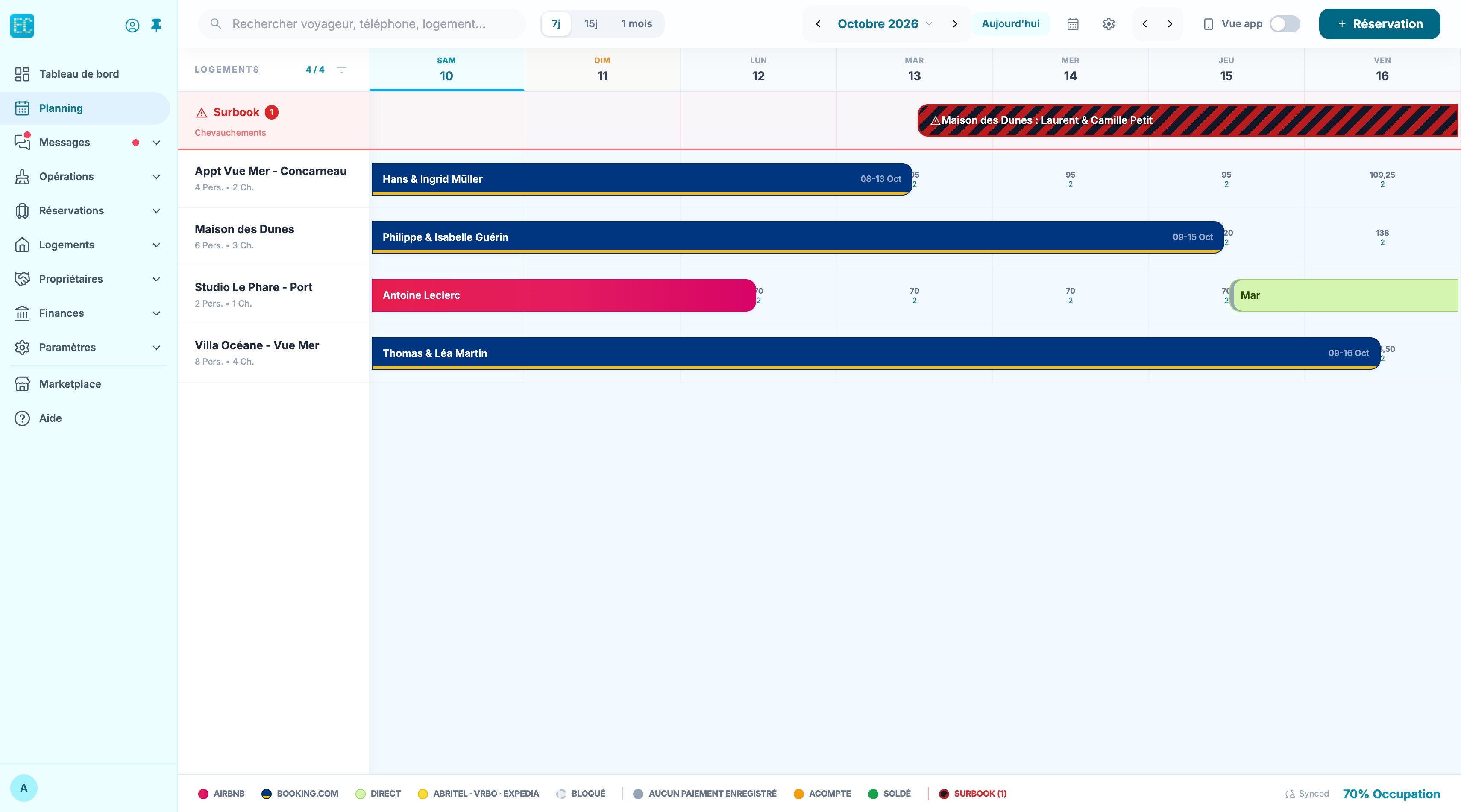 Planning sur 7 jours