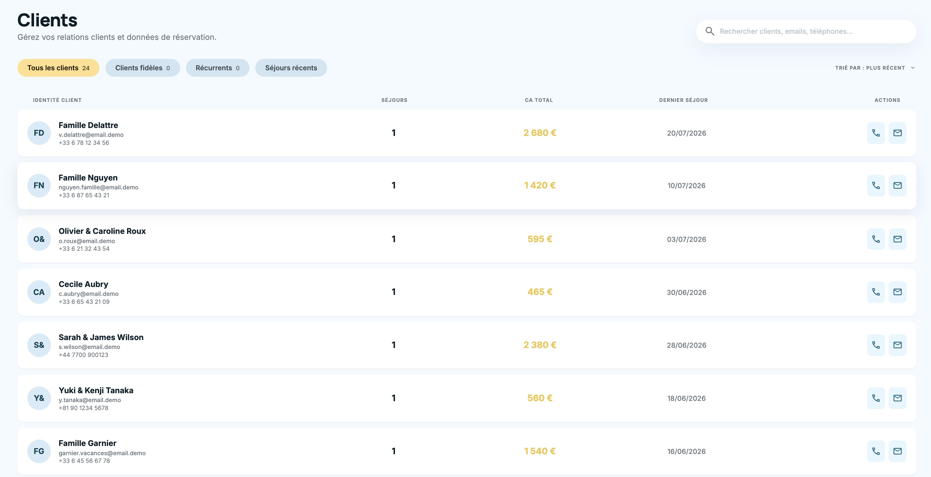 Liste des clients