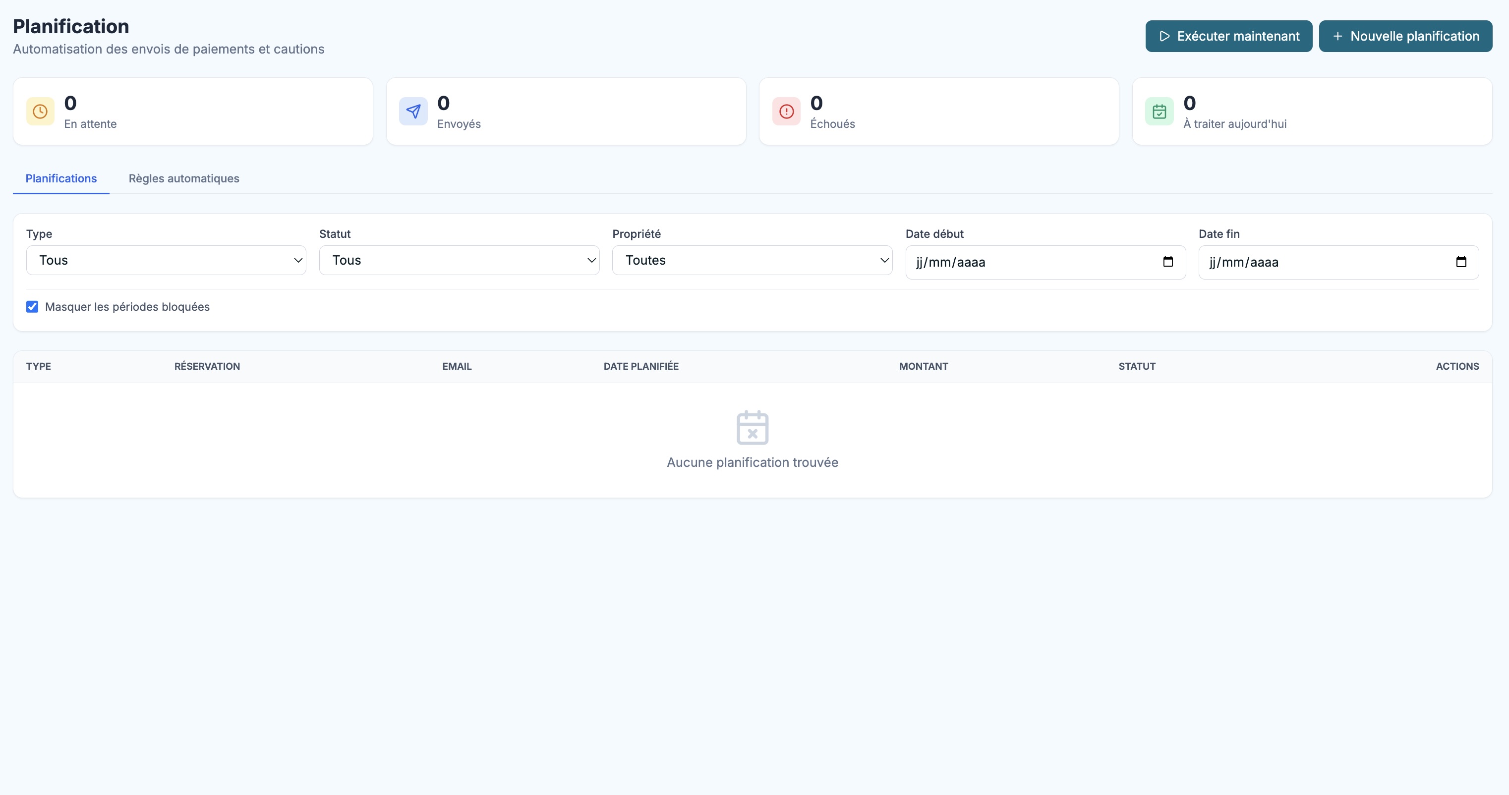 Vue calendrier des actions planifiées