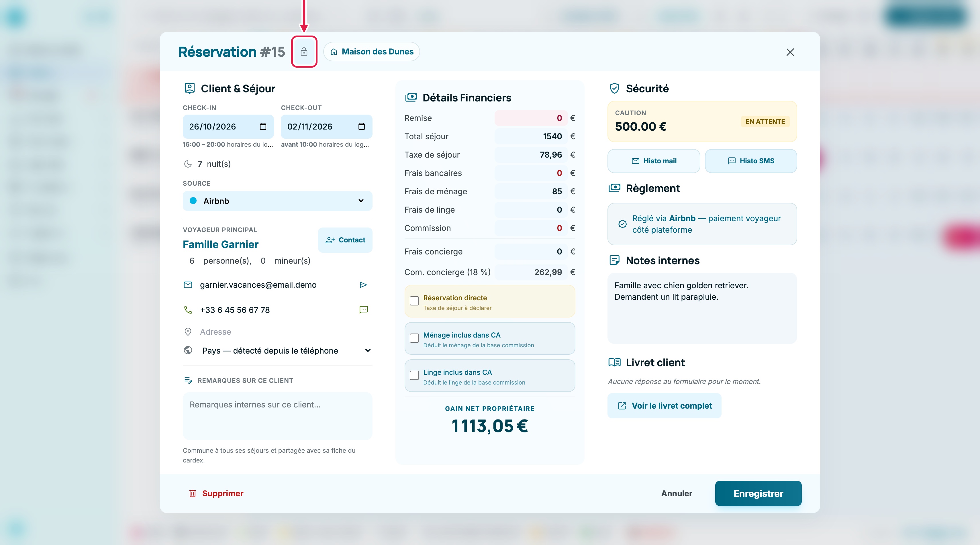 Cadenas de protection à côté du numéro de la réservation