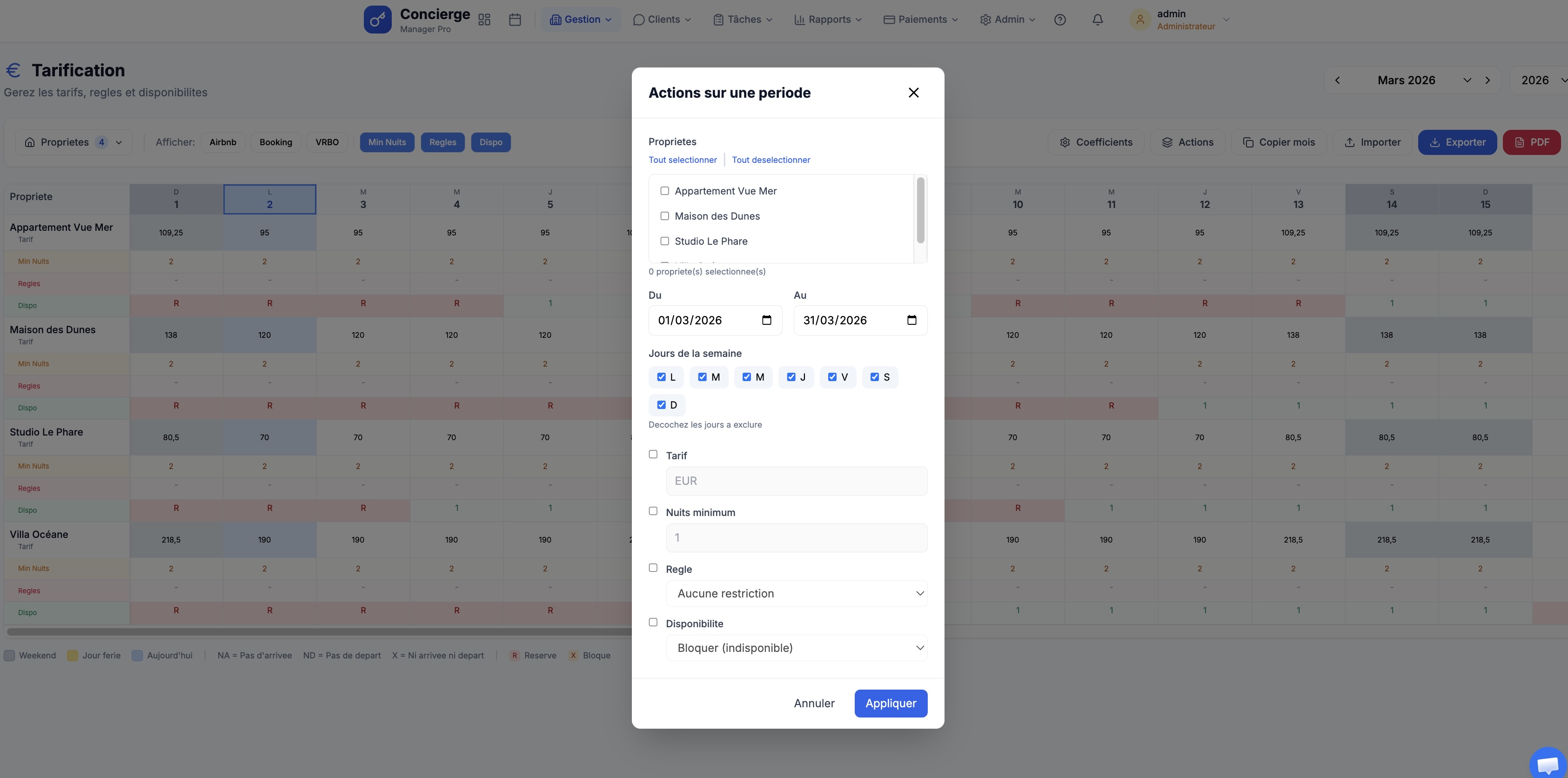 Actions en masse et coefficients par plateforme